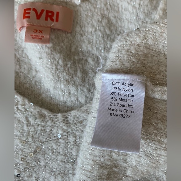 Evri Women’s Ivory Plus Size V-Neck Pullover Sequined Sweater; Size 3X - Picture 6 of 13